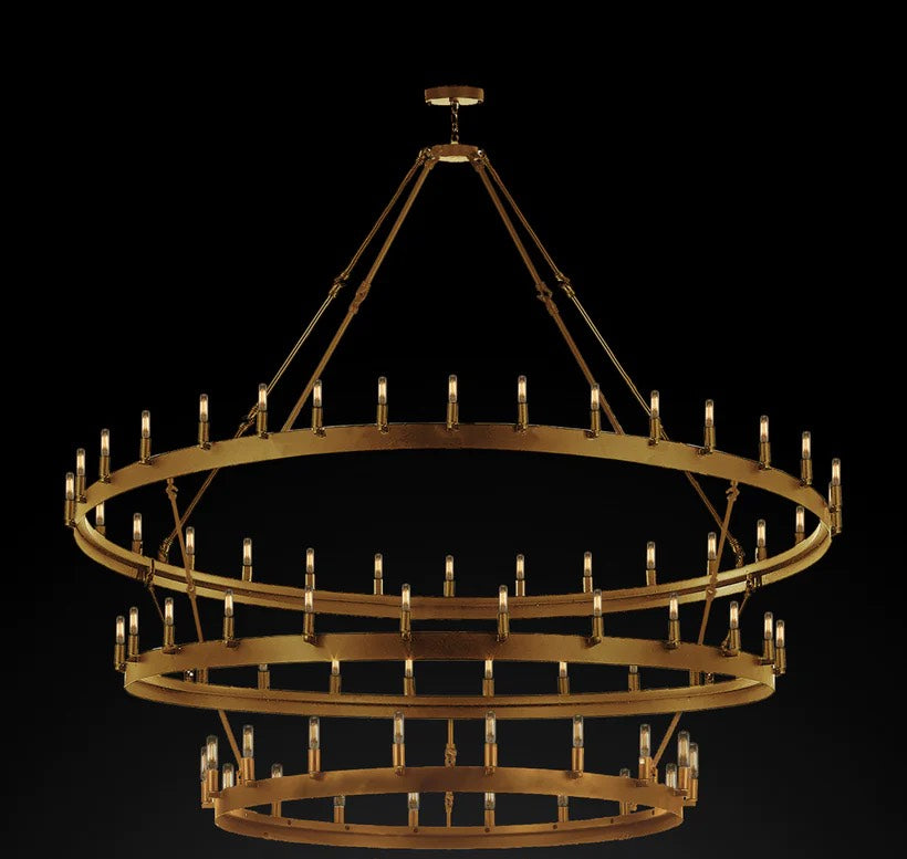 Wrought Iron Vintage Barn Metal Castile Three Tier Chandelier Chandeliers Industrial Loft Rustic Lighting W 63" H 75" - G7-CG/3428/30+24+18