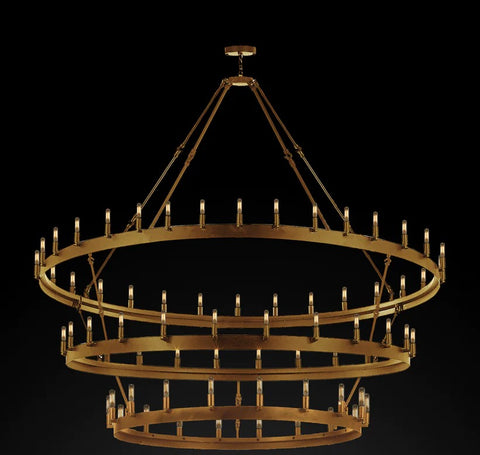 Wrought Iron Vintage Barn Metal Castile Three Tier Chandelier Chandeliers Industrial Loft Rustic Lighting W 63" H 75" - G7-CG/3428/30+24+18