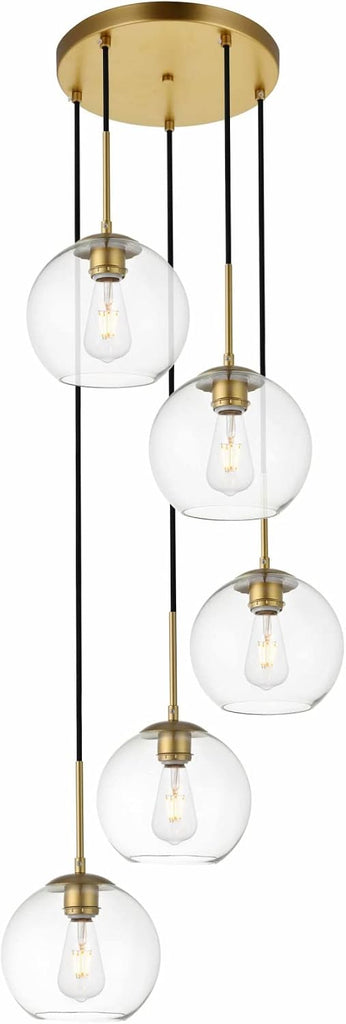 Living District Baxter 5-light brass pendant with clear glass