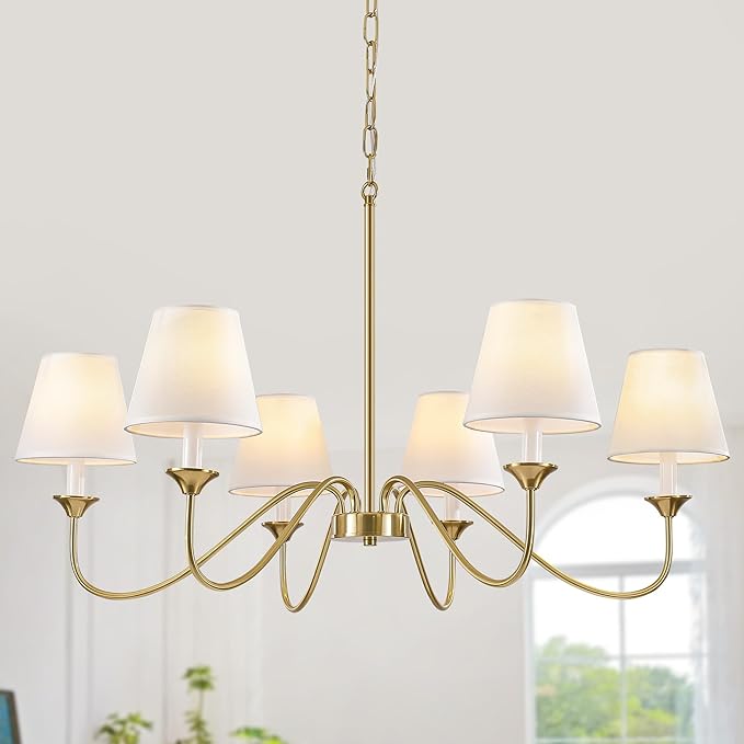 Wrought Iron Style 6 Lights Modern Brass Gold Chandeliers for Dining Room, Farmhouse Chandelier 35.8 Inch Hanging