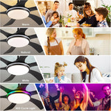 46In Black RGB Ceiling Fans with Lights - Low Profile Modern Ceiling Fan Light with Remote/APP, RGB+3CCT 6 Wind Speeds and Reversible, Indoor Outdoor Fan Light Fixture for Party, Kid's Room