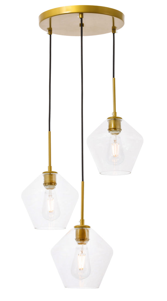 ZC121-LD2258BR - Living District: Gene 3 light Brass and Clear glass pendant