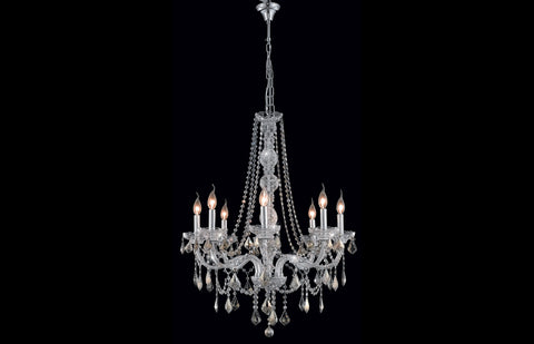 C121-7858D28C-GT/RC - Regency Lighting: Verona 8 light Chrome Chandelier Golden Teak (Smoky) Royal Cut Crystal