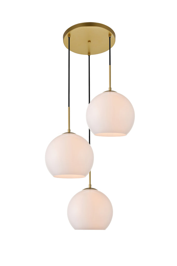 ZC121-LD2215BR - Living District: Baxter 3 Lights Brass Pendant With Frosted White Glass