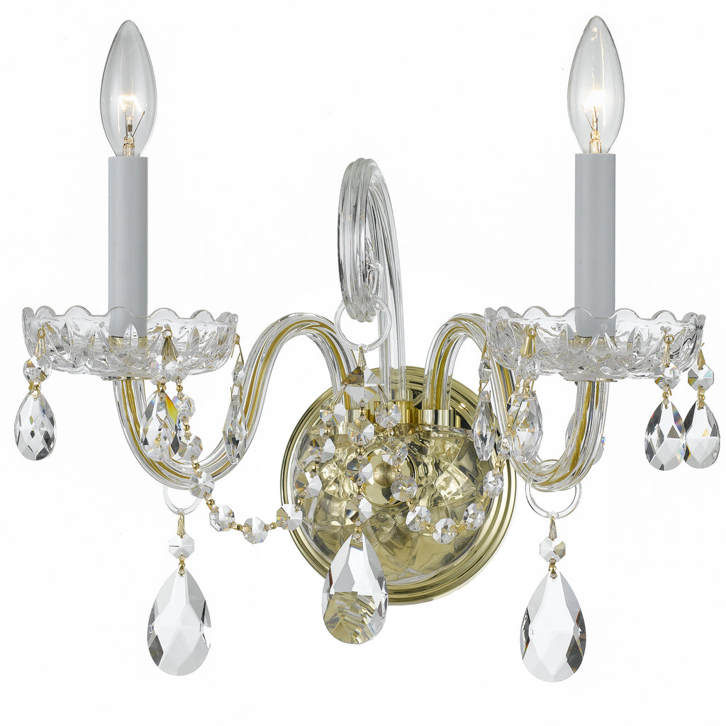 2 Light Polished Brass Crystal Sconce Draped In Clear Swarovski Strass Crystal - C193-1032-PB-CL-S