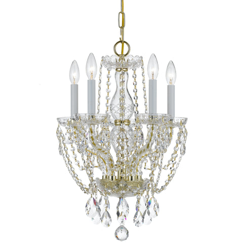 5 Light Polished Brass Crystal Mini Chandelier Draped In Clear Hand Cut Crystal - C193-1129-PB-CL-MWP