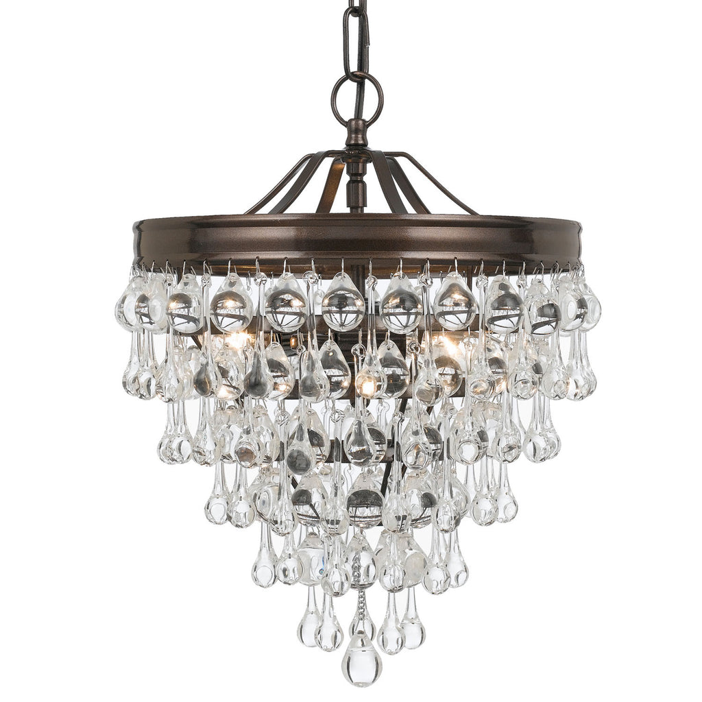 3 Light Vibrant Bronze Transitional Mini Chandelier Draped In Clear Glass Drops - C193-130-VZ