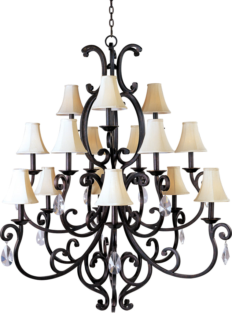 Richmond 15-Light Chandelier with Crystal & Shades Colonial Umber - C157-31007CU/CRY085/SHD62