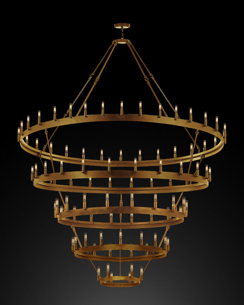 Wrought Iron Vintage Barn Metal Castile 5 Tier Chandelier Chandeliers Industrial Loft Rustic Lighting W 63" H 87" - G7-CG/3428/30+24+18+12+6