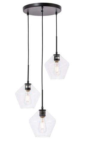 ZC121-LD2258BK - Living District: Gene 3 light Black and Clear glass pendant