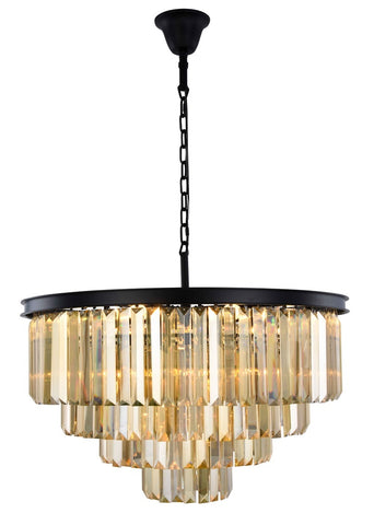 ZC121-1231D32MB-GT/RC - Urban Classic: Sydney 17 light Matte Black Chandelier Golden Teak (Smoky) Royal Cut Crystal