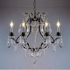 Wrought Iron Crystal Chandelier H19" X W20". Swag Plug In-Chandelier W/ 14' Feet Of Hanging Chain And Wire - A83-B16/3030/6