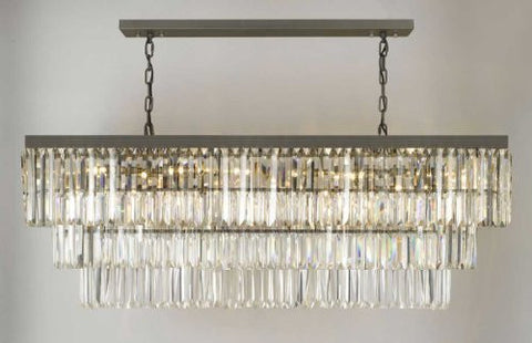 Retro Palladium Glass Fringe Rectangular Chandelier Lighting W 49" D 14" H 18" - G902-1156/12