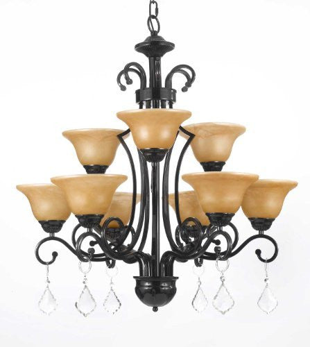 Wrought Iron Crystal Chandelier H30" X W28" - A84-C/451/9