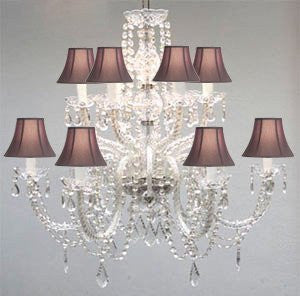 Swarovski Crystal Trimmed Chandelier Murano Venetian Style All-Crystal Chandelier With Black Shades - F46-Sc/385/6+6/Black Sw