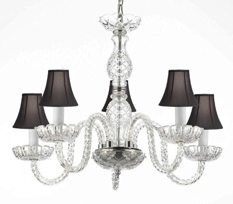 Murano Venetian Style Crystal Chandelier Lighting With Black Shades H 25" W 24" - G46-Blackshades/B11/384/5