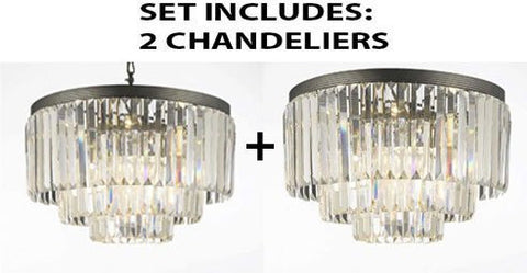 Set Of 2 - Palladium Crystal Glass Fringe 3-Tier Chandelier Lighting H 21.5" W 19.75" + Palladium Empress Crystal (Tm) Glass Fringe 3-Tier Flush Chandelier Lighting H 21.5" W 19.75" - 1Ea-G7-1100+1Ea-G7-Flush/1100/9