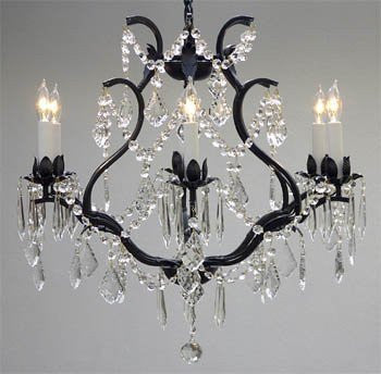 Swarovski Crystal Trimmed Chandelier Wrought Iron Crystal Chandelier Lighting H 19" W 20" - A83-3530/6 Sw