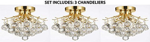 Set Of 3 - Gold Finish Crystal Chandelier With 3 Lights Lighting - 3EA-CG/26062/4