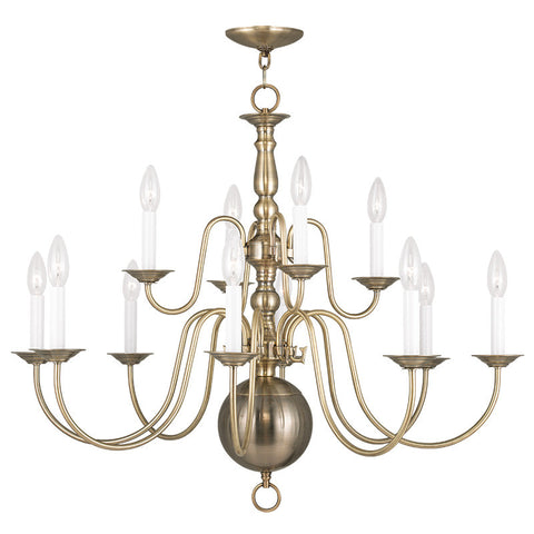 Livex Williamsburgh 12 Light Antique Brass Chandelier - C185-5014-01