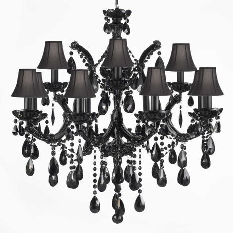 Jet Black Chandelier Crystal Lighting Chandeliers With Black Shades - A83-Blackshades/Black/21532/12+1