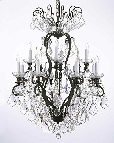 Swarovski Crystal Trimmed Chandelier Wrought Iron Crystal Chandelier H30" X W28" - F83-556/12 Sw