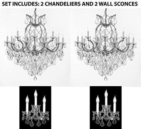 Set Of 4 - 2 Maria Theresa Chandelier Crystal Lighting H38" X W37" And 2 Wall Sconce Crystal Lighting H14" x W11.5" Trimmed With Spectra (Tm) Crystal - Reliable Crystal Quality By Swarovski - 2Ea Cs/1/21510/15+1 2Ea Cs/2813/3Sw