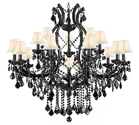 Jet Black Chandelier Crystal Lighting Empress Crystal (Tm) Chandeliers H38" X W37" With White Shades - A83-Whiteshades/BLACK/21510/15+1