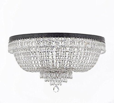 Swarovski Crystal Trimmed French Empire Flush Chandelier H18" X W24" With Dark Antique Finish Good For Dining Room Foyer Entryway Family Room And More - A500-Flush/Cb/870/9Sw