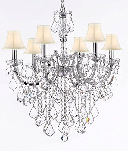 Maria Theresa Chandelier Lighting Crystal Chandeliers H30 "X W22" Chrome Finish With White Shade Trimmed With Spectratm Crystal - Reliable Crystal Quality By Swarovski - F83-Sc/Whiteshade/B12/Chrome/2528/6Sw