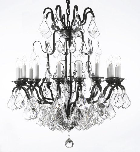 Swarovski Crystal Trimmed Chandelier Wrought Iron Crystal Chandelier H33" X W27" - A83-3003/16Sw