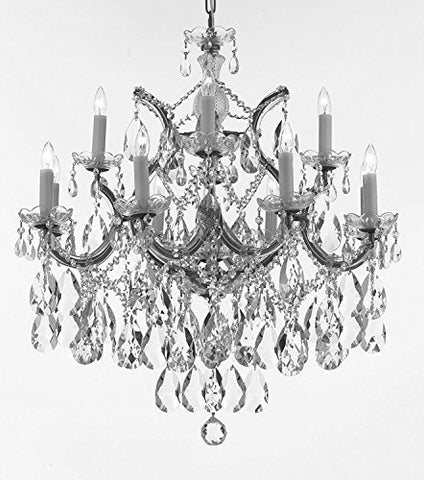 Maria Theresa Chandelier Lights Fixture Pendant Ceiling Lamp Dressed With Large Luxe Diamond Cut Crystals H30" X W28" - Good For Dining Room Foyer Entryway Living Room And More - F83-B90/Cs/21532/12+1Dc