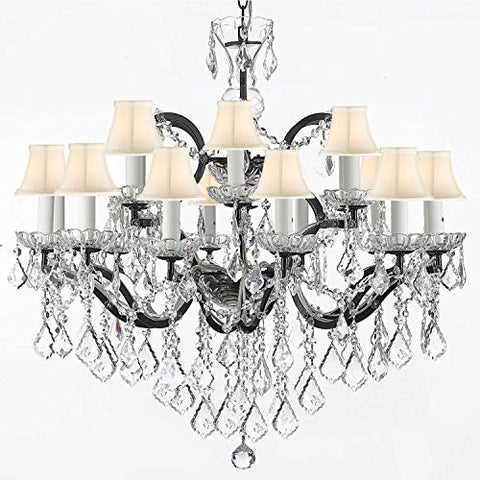 Nineteenth C. Baroque Iron & Empress Crystal (Tm) Chandelier Lighting H 28" X W 30" With Shades - G83-Sc/Whiteshades/995/18