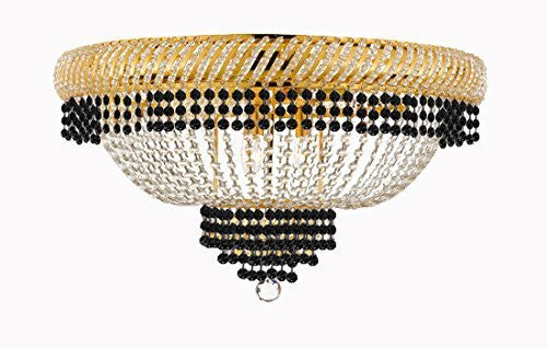 Flush French Empire Crystal Chandelier Lighting Trimmed With Jet Black Crystal Good For Dining Room Foyer Entryway Family Room And More H18" X W27" - F93-B79/Cg/Flush/448/12