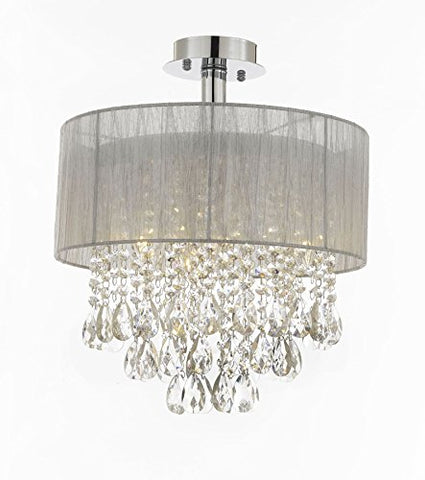 Silver and Crystal 15"W Ceiling Light Chandelier Pendant Flush Mount - J10-01004