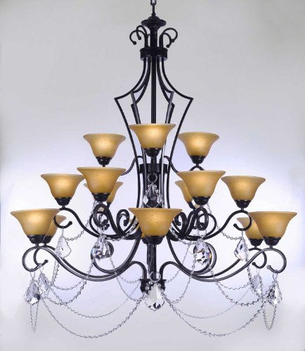 Wrought Iron Chandelier With Crystal H51" X W49" - Perfect For An Entryway Or Foyer - G7-B12/451/15