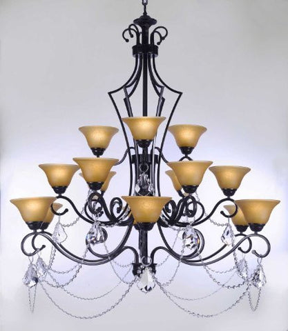 Wrought Iron Chandelier With Crystal H51" X W49" - Perfect For An Entryway Or Foyer - G7-B12/451/15