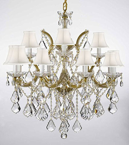 Swarovski Crystal Trimmed Chandelier Chandelier Lighting With White Shades H30" X W28" - F83-Whiteshades/B7/21532/12+1Sw