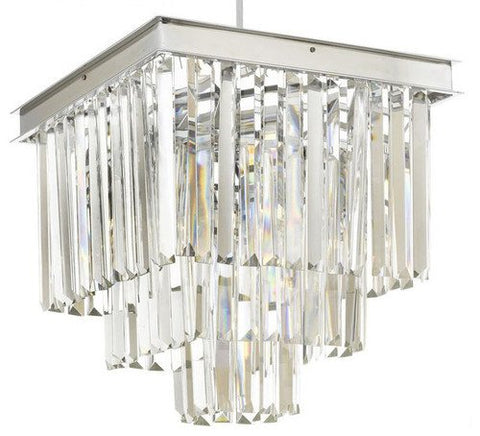 Retro Palladium Crystal Glass Fringe 3-Tier Chandelier Silver Chrome W 14" X H 19" - 26009/3