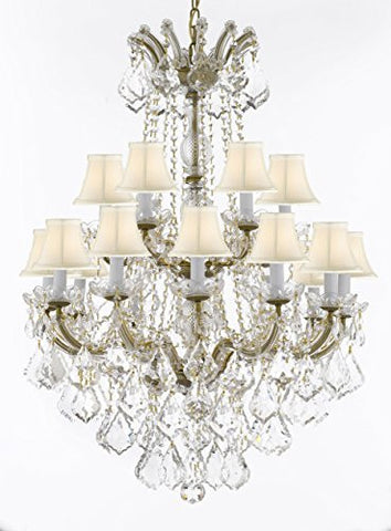 Maria Theresa Crystal Chandelier Chandeliers Lighting With White Shades H 36" X W 28" - Great For Dining Room Entryway Or Living Room - A83-B12/Whiteshades/152/18