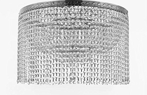 French Empire Crystal Semi Flush Chandelier Chandeliers Lighting With Crystal Bead Shade / Curtain H19" X W24" - F93-Flush/B68/Cs/870/9