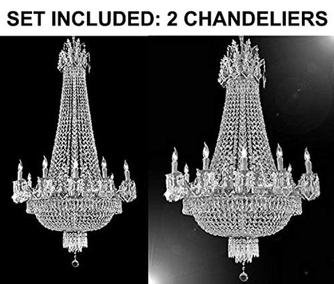 Set of 2-1 French Empire Silver Crystal Chandelier Lighting W 25" H52" 12 Lights - Great for The Dining Room, Foyer, Entry Way, Living Room and 1 French Empire Silver Crystal Chandelier Light 25X32 - 1EA C7/CS/1280/8+4 + 1EA CS/1280/8+4