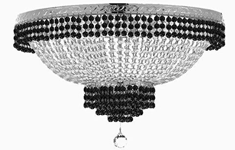 Flush French Empire Crystal Chandelier Lighting Trimmed With Jet Black Crystal Good For Dining Room Foyer Entryway Family Room And More H18" X W24" - F93-B79/Cs/Flush/870/9