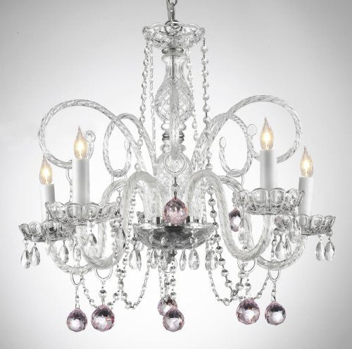 Crystal Chandelier Lighting With Pink Crystal Balls - A46-B3/385/5 - Pink Balls