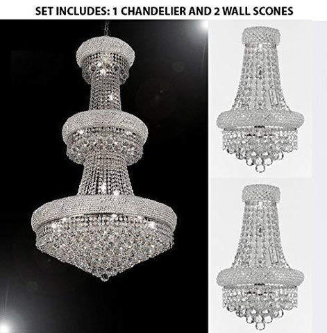 Set of 3-1 French Empire Crystal Chandelier Chandeliers H50" X W30" and 2 Empire Empress Crystal(tm) Wall Sconce Lighting W 12" H 17" - 1EA-CS/541/24+2EA-C121-1800W12SC A500-