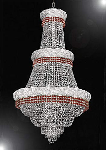 French Empire Crystal Chandelier Chandeliers Moroccan Style Lighting Trimmed with Ruby Red Crystal! Good for Dining Room, Foyer, Entryway, Family Room and More! H50" X W30" - G93-B74/CS/448/21