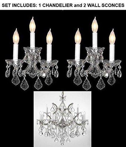 Set Of 3 - 1 Chandelier Crystal Lighting Chandeliers H 30" W 22" And 2 Maria Theresa Wall Sconce Crystal Lighting H14" x W11.5" - 1Ea-Cs/B7/21532/12+1 + 2Ea-Cs/2813/3 A500-