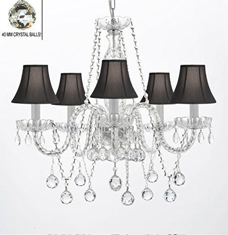 Authentic All Crystal Chandeliers Lighting Empress Crystal (Tm) Chandeliers With Crystal Balls And Black Shades H27" X W24" - G46-Blackshades/B37/384/5