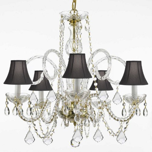 Crystal Chandelier Lighting With Black Shades H 25" W 24" - Cjd-G46-Gold/Blackhades/385/5