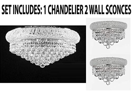 Set of 3-1 Flush Empire Crystal Chandelier Chandeliers Lighting 12X24 and 2 Empire Empress Crystal (Tm) Wall Sconce Lighting W 12" H 6" - CS/FLUSH/542/15 + C121-1800W12C